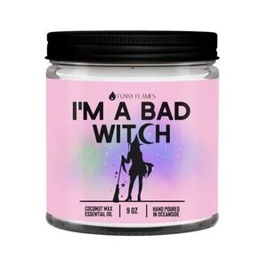Fall Candle Funny‎ Flames 'I'm A Bad Witch' Fall Autumn Day Scented Candle NEW